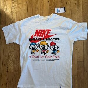 Nike White T-Shirt with Sneaks & Snacks Design